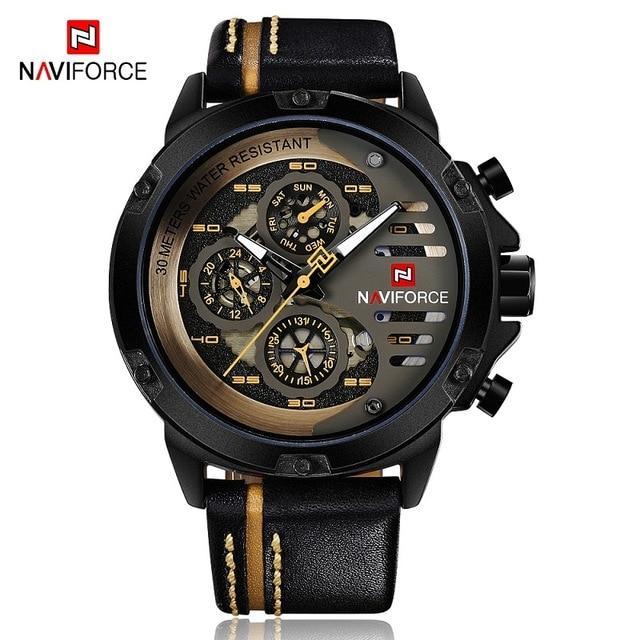 Men's Sports Waterproof Watch With Chronometers And Leather Belt Multifunction Wristwatch Unique Design Perfect Gift