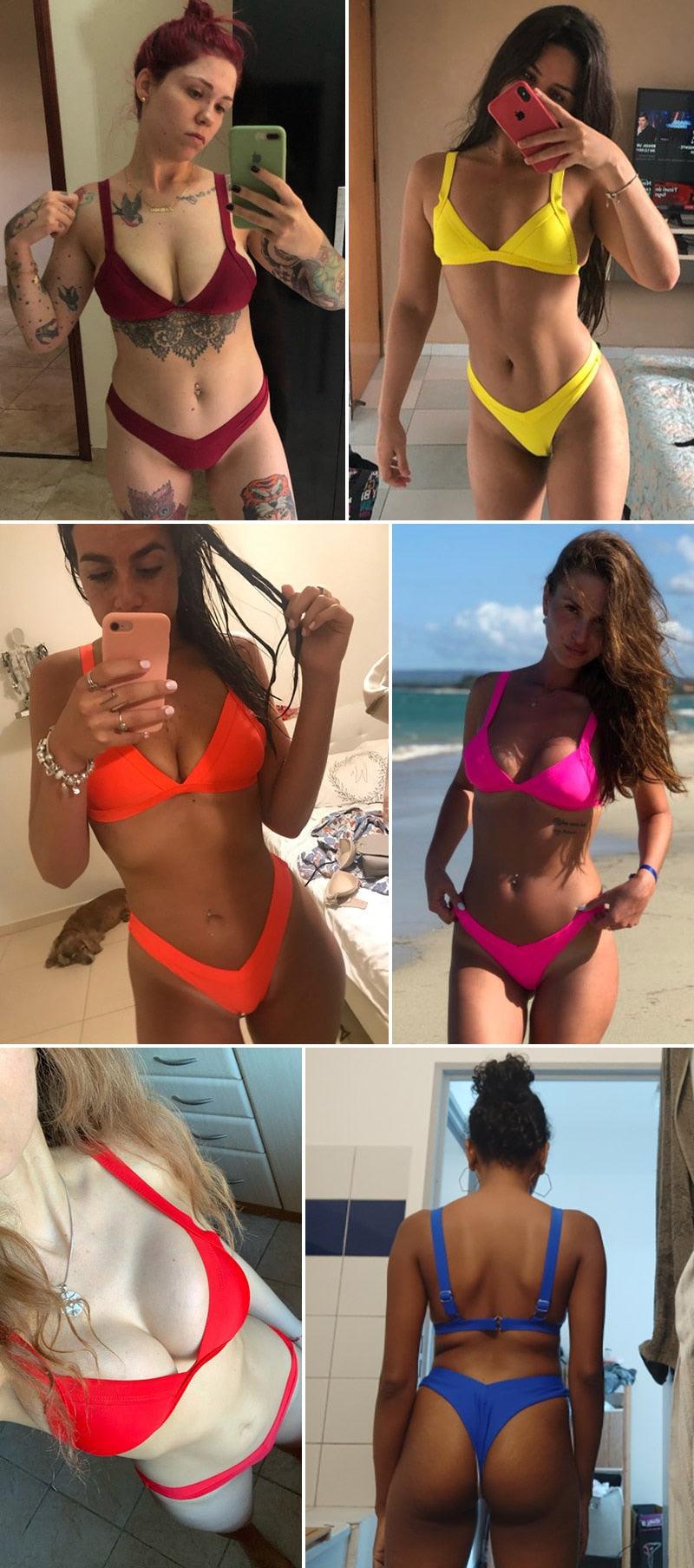 Bikini Solid Swimsuit Women Swimwear Push Up Bikini Set Patchwork Summer Beach Bathing Suit Swim Wear Halter Bikini Swimsuit Beach Swimming Traveling High Leg Bikini