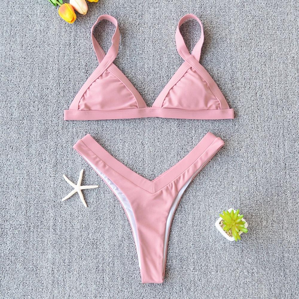 Bikini Solid Swimsuit Women Swimwear Push Up Bikini Set Patchwork Summer Beach Bathing Suit Swim Wear Halter Bikini Swimsuit Beach Swimming Traveling High Leg Bikini