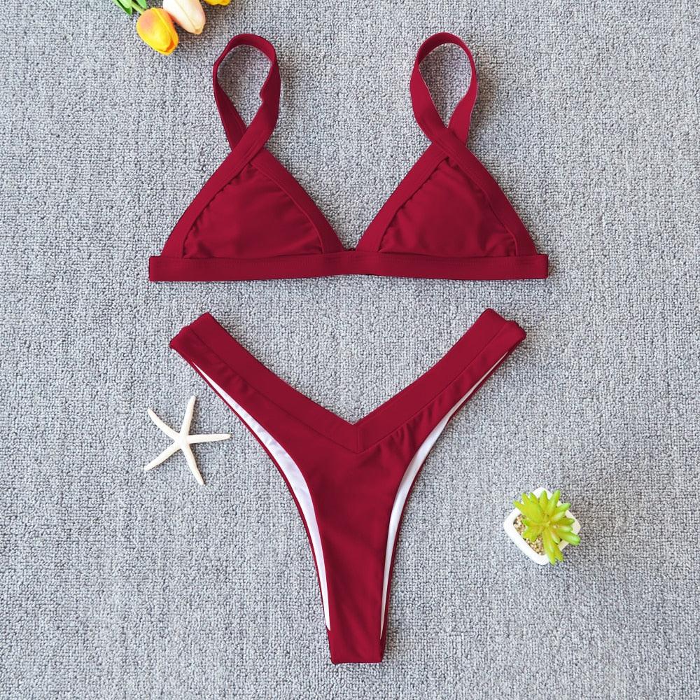 Bikini Solid Swimsuit Women Swimwear Push Up Bikini Set Patchwork Summer Beach Bathing Suit Swim Wear Halter Bikini Swimsuit Beach Swimming Traveling High Leg Bikini