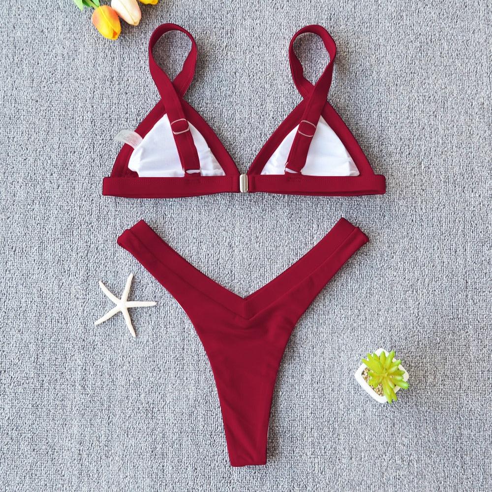 Bikini Solid Swimsuit Women Swimwear Push Up Bikini Set Patchwork Summer Beach Bathing Suit Swim Wear Halter Bikini Swimsuit Beach Swimming Traveling High Leg Bikini