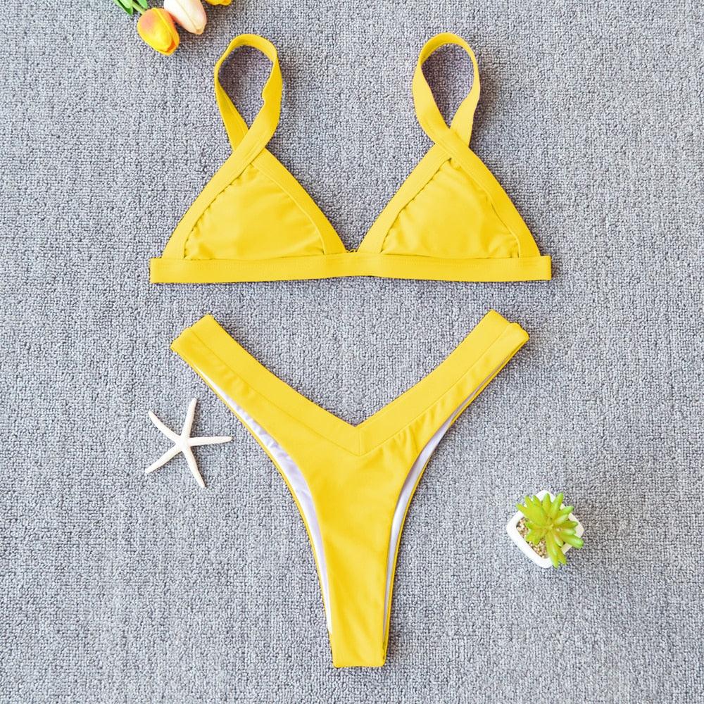 Bikini Solid Swimsuit Women Swimwear Push Up Bikini Set Patchwork Summer Beach Bathing Suit Swim Wear Halter Bikini Swimsuit Beach Swimming Traveling High Leg Bikini