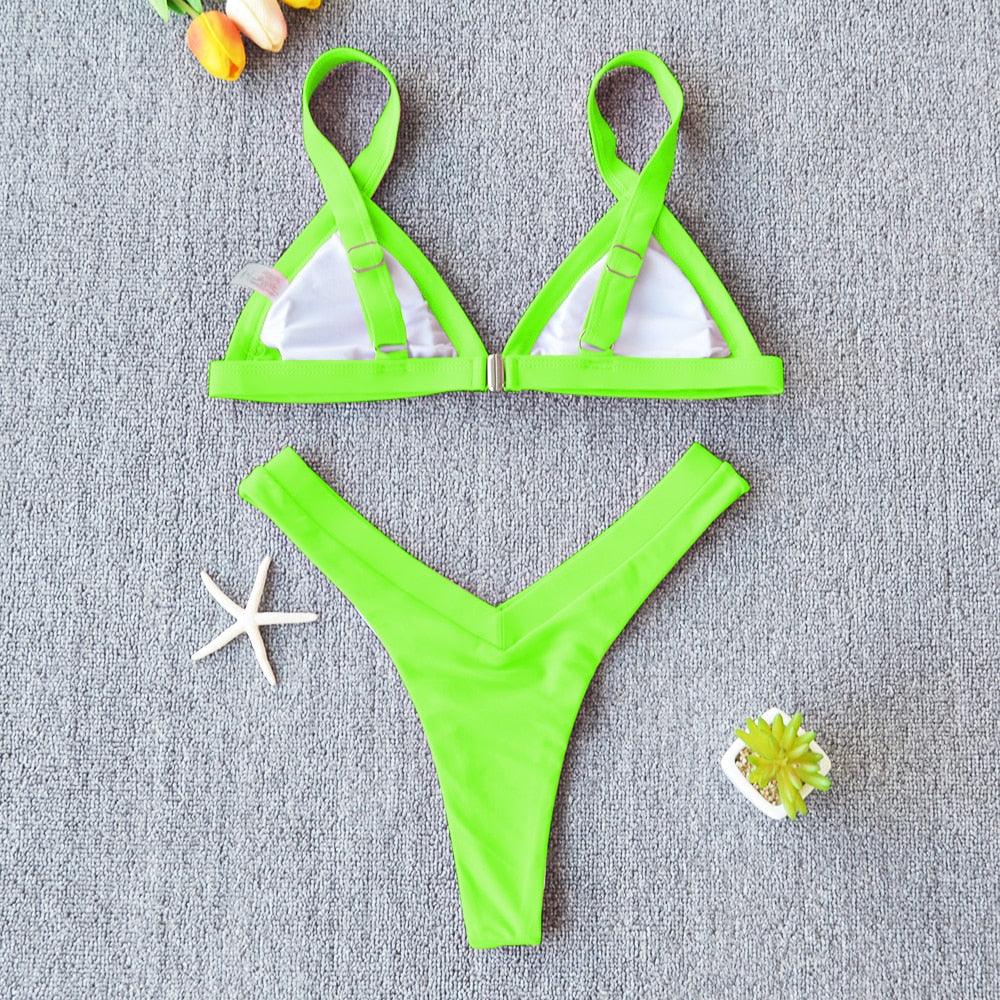 Bikini Solid Swimsuit Women Swimwear Push Up Bikini Set Patchwork Summer Beach Bathing Suit Swim Wear Halter Bikini Swimsuit Beach Swimming Traveling High Leg Bikini