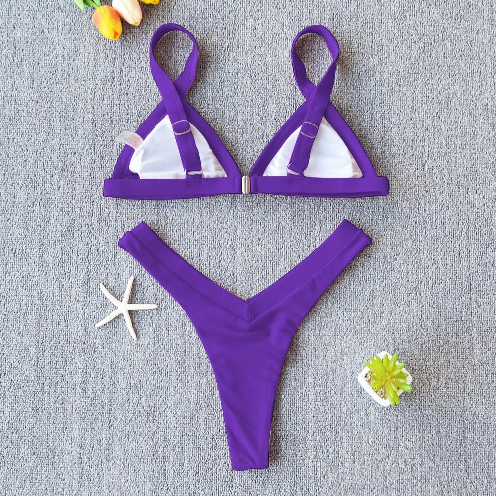 Bikini Solid Swimsuit Women Swimwear Push Up Bikini Set Patchwork Summer Beach Bathing Suit Swim Wear Halter Bikini Swimsuit Beach Swimming Traveling High Leg Bikini