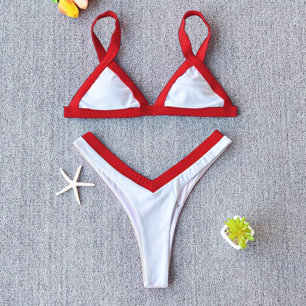 Bikini Solid Swimsuit Women Swimwear Push Up Bikini Set Patchwork Summer Beach Bathing Suit Swim Wear Halter Bikini Swimsuit Beach Swimming Traveling High Leg Bikini