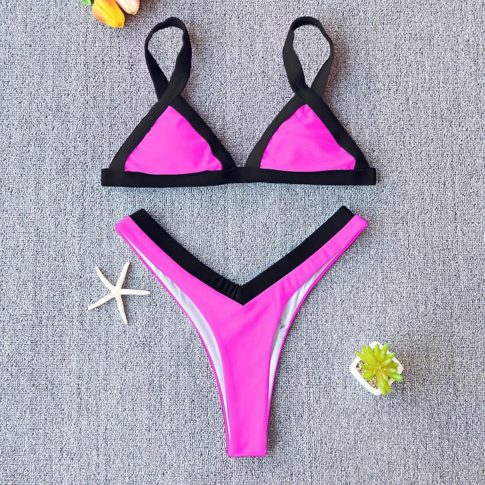 Bikini Solid Swimsuit Women Swimwear Push Up Bikini Set Patchwork Summer Beach Bathing Suit Swim Wear Halter Bikini Swimsuit Beach Swimming Traveling High Leg Bikini