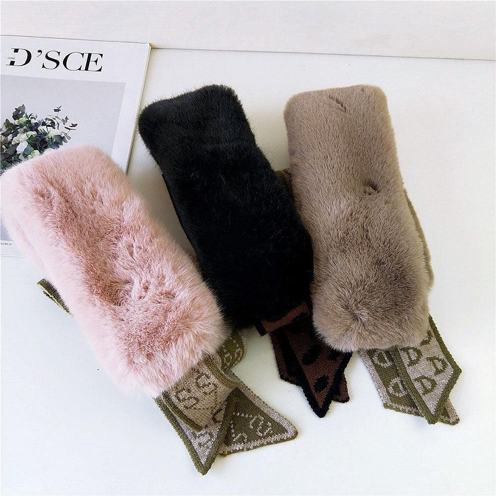 New Autumn Winter Fashion Soft Faux Fur Crochet Knitted Neck Warmer Elastic Neck Gaiter Head Wrap Lightweight Scarf Collar Neck Elegant Warmer Scarves for Women