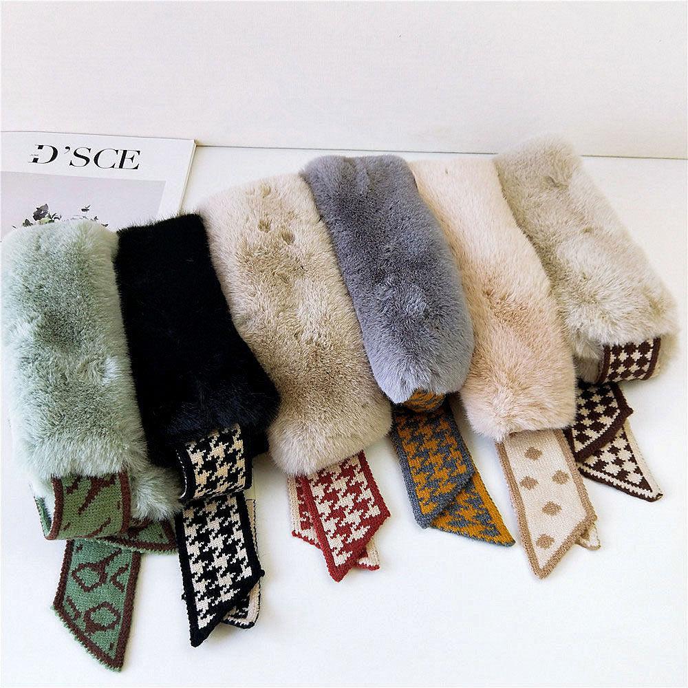 New Autumn Winter Fashion Soft Faux Fur Crochet Knitted Neck Warmer Elastic Neck Gaiter Head Wrap Lightweight Scarf Collar Neck Elegant Warmer Scarves for Women