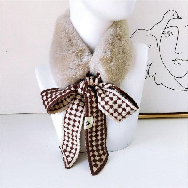 New Autumn Winter Fashion Soft Faux Fur Crochet Knitted Neck Warmer Elastic Neck Gaiter Head Wrap Lightweight Scarf Collar Neck Elegant Warmer Scarves for Women
