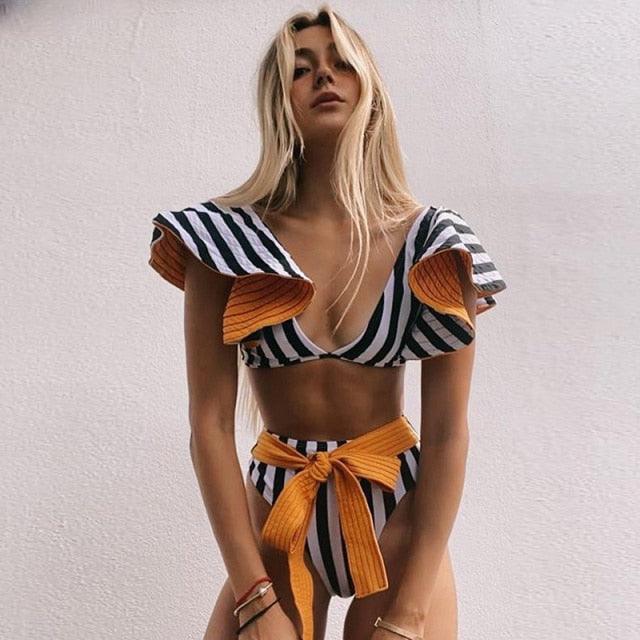 Two-Pieces Women Push-Up Padded Bra Ruffles Bandage Bikini Set Swimsuit Women's Bathing Suits Ruffles Flounce Bikini Sets Low Rise Two Piece Swimsuit Swimwear Bathing Suit Beachwear