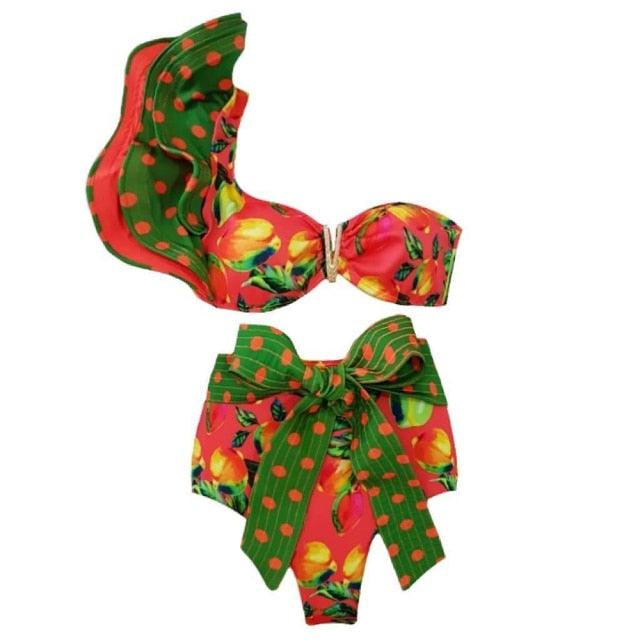 Two-Pieces Women Push-Up Padded Bra Ruffles Bandage Bikini Set Swimsuit Women's Bathing Suits Ruffles Flounce Bikini Sets Low Rise Two Piece Swimsuit Swimwear Bathing Suit Beachwear
