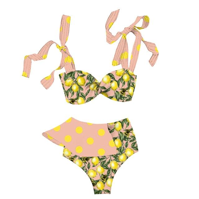 Two-Pieces Women Push-Up Padded Bra Ruffles Bandage Bikini Set Swimsuit Women's Bathing Suits Ruffles Flounce Bikini Sets Low Rise Two Piece Swimsuit Swimwear Bathing Suit Beachwear