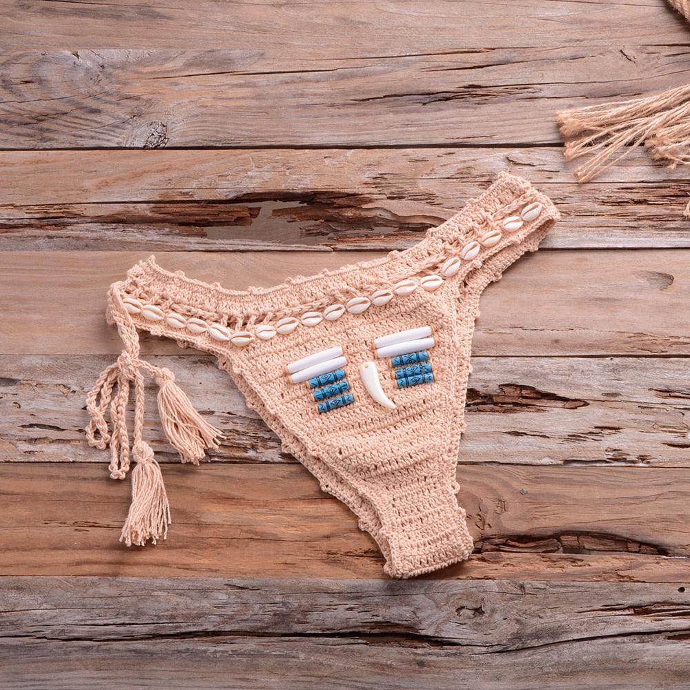 Vintage Blue Bikinis 2 Piece Halter Bikini Set Women High Waist Sequin Swimsuit Set Handmade Crochet High Quality Swimsuit Women Push Up Swimwear Knitted Beach Wear Bathing Suit