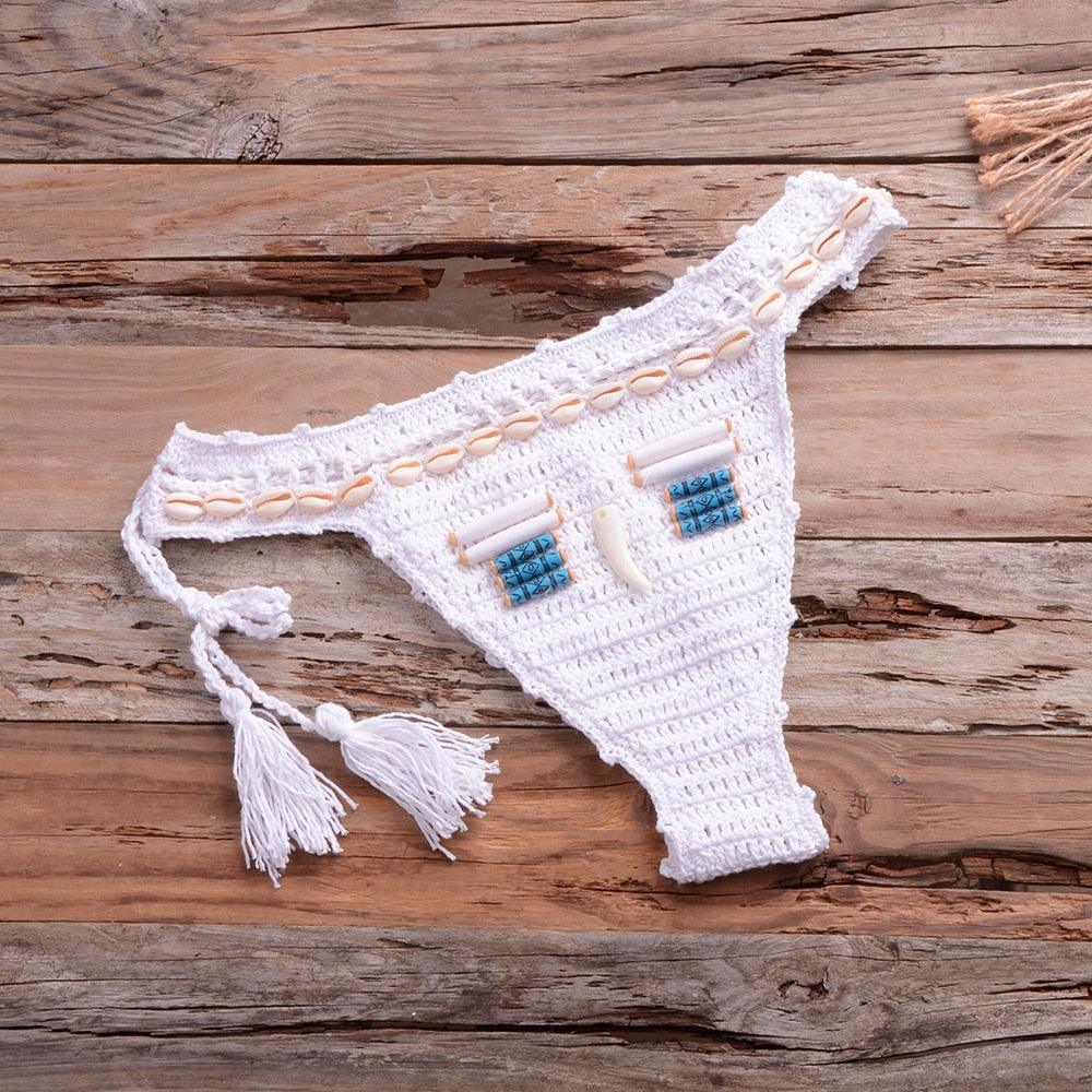 Vintage Blue Bikinis 2 Piece Halter Bikini Set Women High Waist Sequin Swimsuit Set Handmade Crochet High Quality Swimsuit Women Push Up Swimwear Knitted Beach Wear Bathing Suit