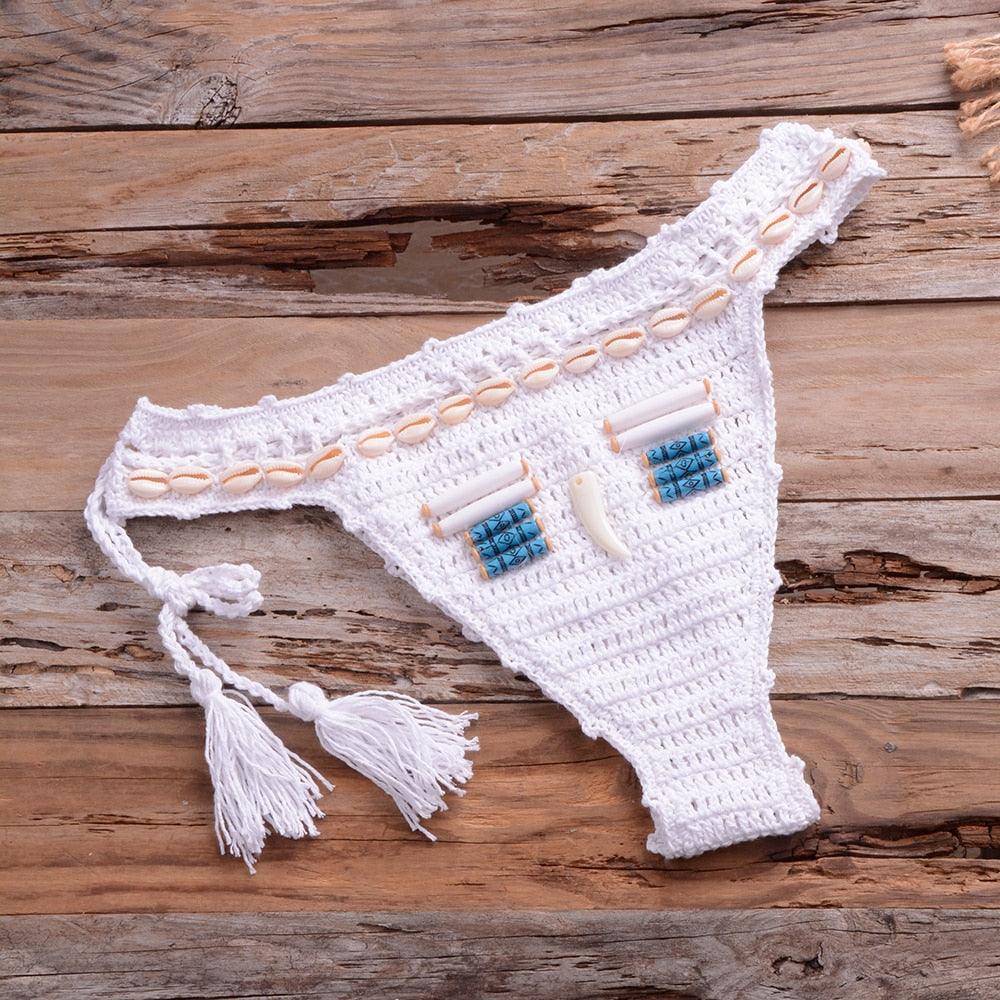 Vintage Blue Bikinis 2 Piece Halter Bikini Set Women High Waist Sequin Swimsuit Set Handmade Crochet High Quality Swimsuit Women Push Up Swimwear Knitted Beach Wear Bathing Suit