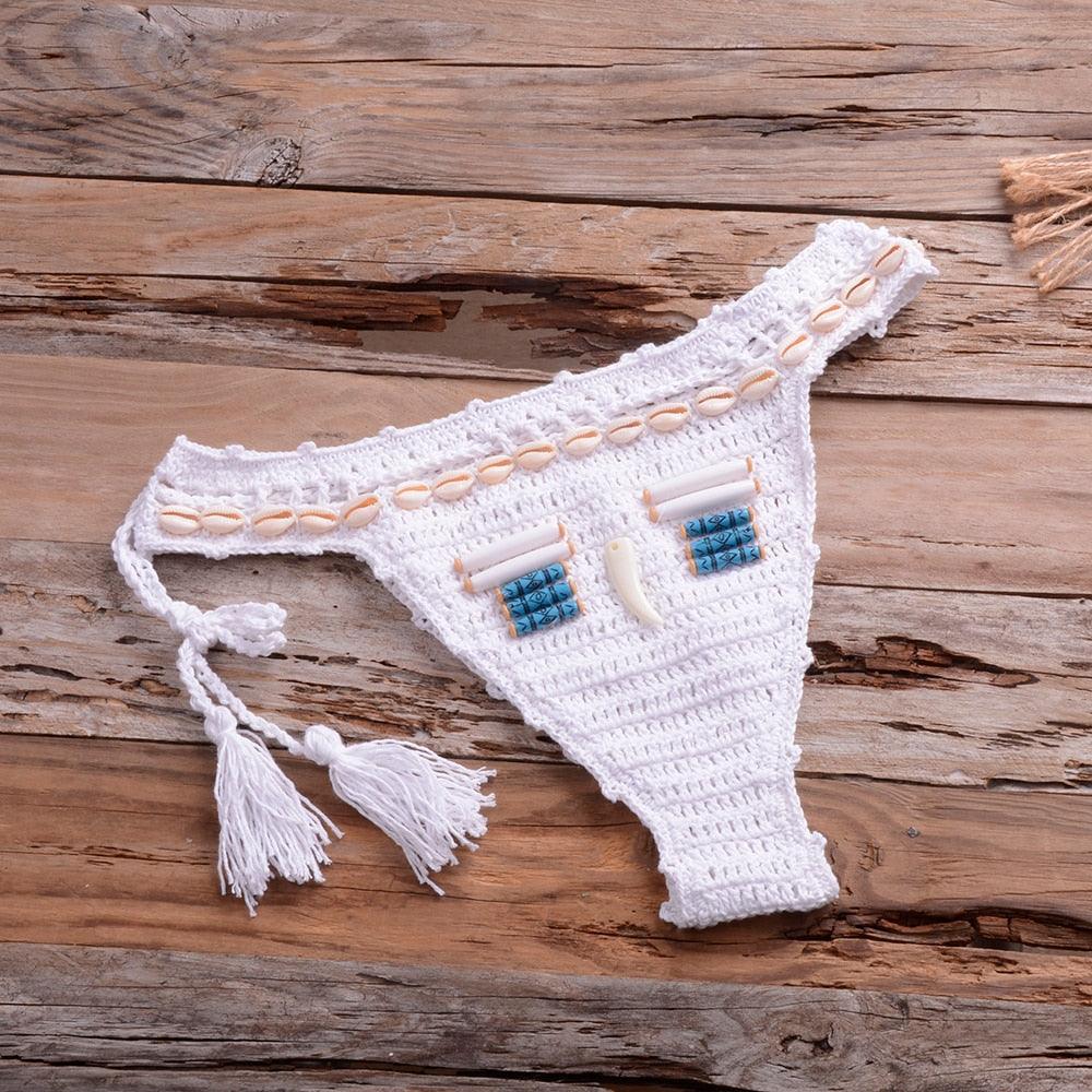 Vintage Blue Bikinis 2 Piece Halter Bikini Set Women High Waist Sequin Swimsuit Set Handmade Crochet High Quality Swimsuit Women Push Up Swimwear Knitted Beach Wear Bathing Suit