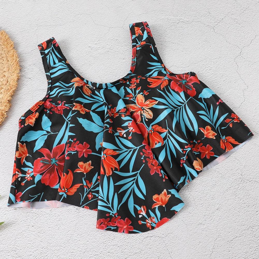 Women High Waist Bikini Plus Size Swimwear Summer Swimsuit Beach Bathing Suit Ruffle Bikini Floral Printed Ruffle High Waist Bikini Set Women's Tummy Control Bathing Suit Swimsuit Flounce Peplum