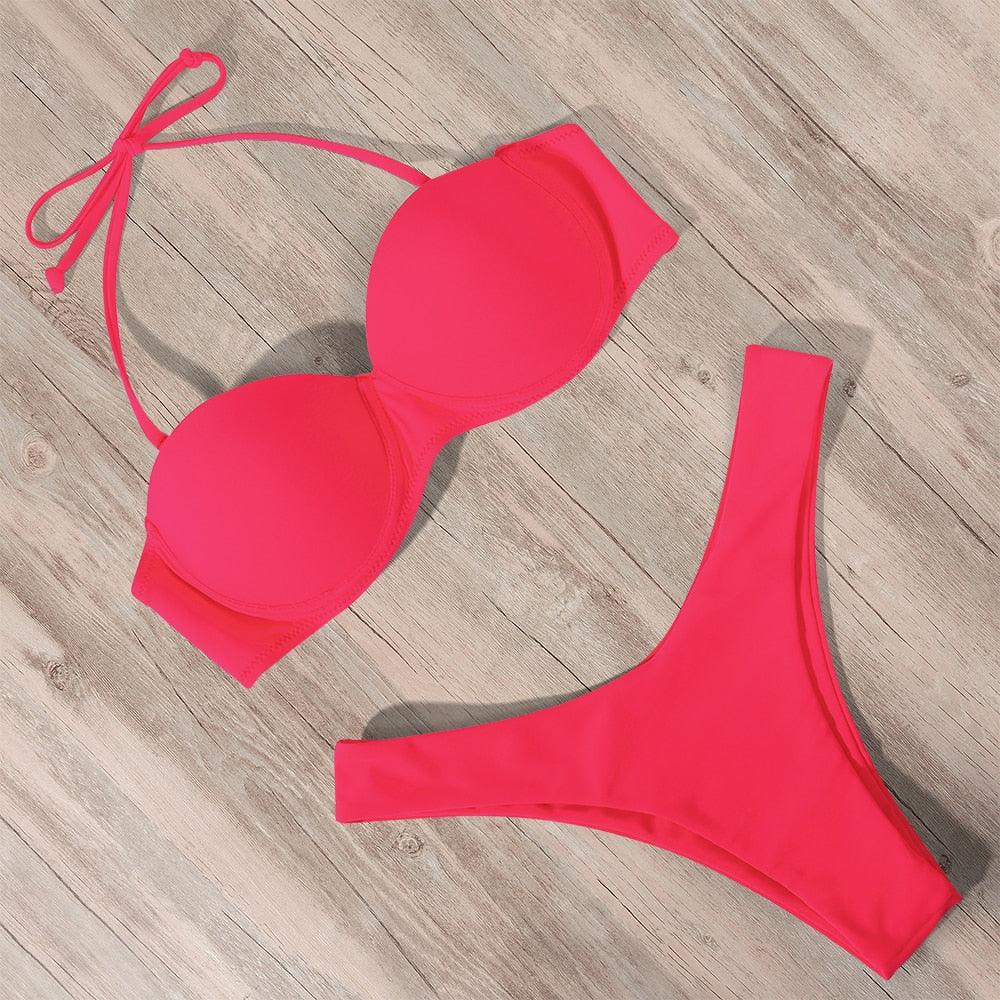 Bikini Swimwear Women Swimsuit Leopard Bikini Set Women's Halter Triangle Bikini Bottom Cheeky Two Piece Swimsuits Push Up Bathing Suit Female Summer Beach Wear
