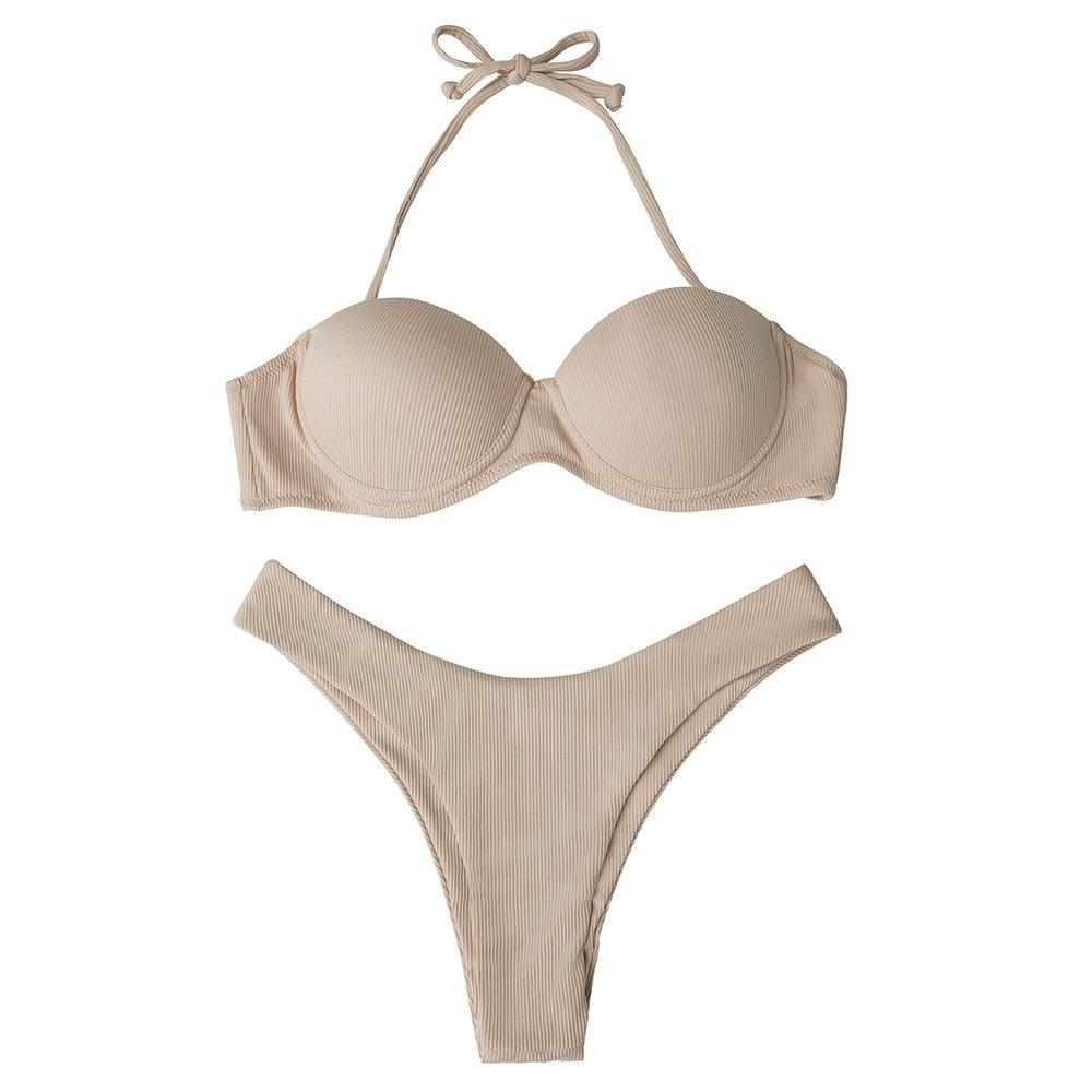 Bikini Swimwear Women Swimsuit Leopard Bikini Set Women's Halter Triangle Bikini Bottom Cheeky Two Piece Swimsuits Push Up Bathing Suit Female Summer Beach Wear