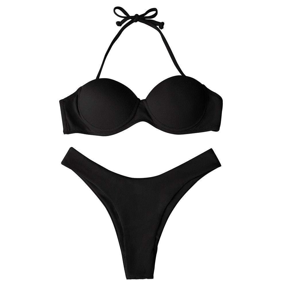 Bikini Swimwear Women Swimsuit Leopard Bikini Set Women's Halter Triangle Bikini Bottom Cheeky Two Piece Swimsuits Push Up Bathing Suit Female Summer Beach Wear