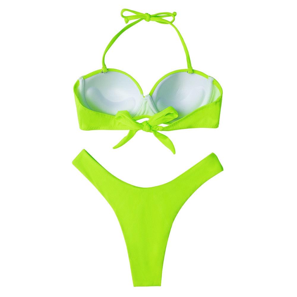 Bikini Swimwear Women Swimsuit Leopard Bikini Set Women's Halter Triangle Bikini Bottom Cheeky Two Piece Swimsuits Push Up Bathing Suit Female Summer Beach Wear