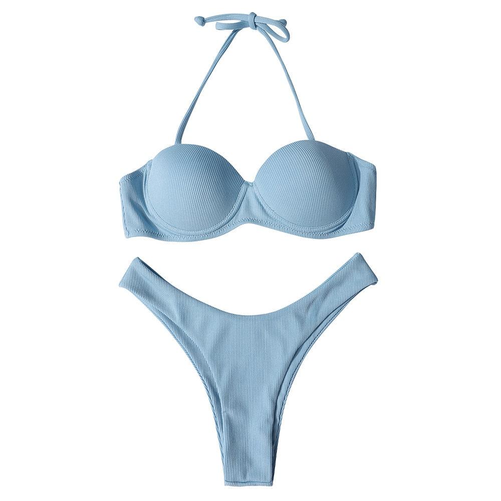 Bikini Swimwear Women Swimsuit Leopard Bikini Set Women's Halter Triangle Bikini Bottom Cheeky Two Piece Swimsuits Push Up Bathing Suit Female Summer Beach Wear