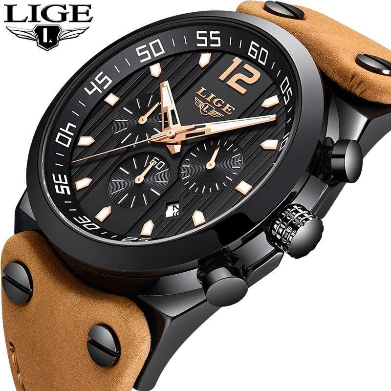 Men's Waterproof Watch With Leather Belts, Chronometers And Day Display Fluorescent Pointers Excellent Gift Unique Design