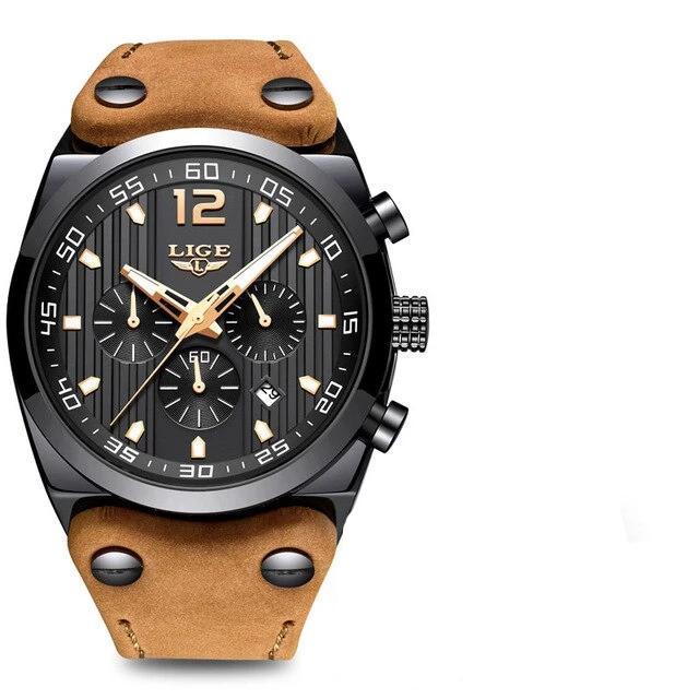 Men's Waterproof Watch With Leather Belts, Chronometers And Day Display Fluorescent Pointers Excellent Gift Unique Design