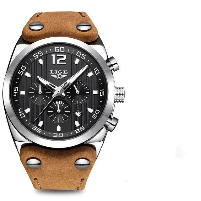 Men's Waterproof Watch With Leather Belts, Chronometers And Day Display Fluorescent Pointers Excellent Gift Unique Design