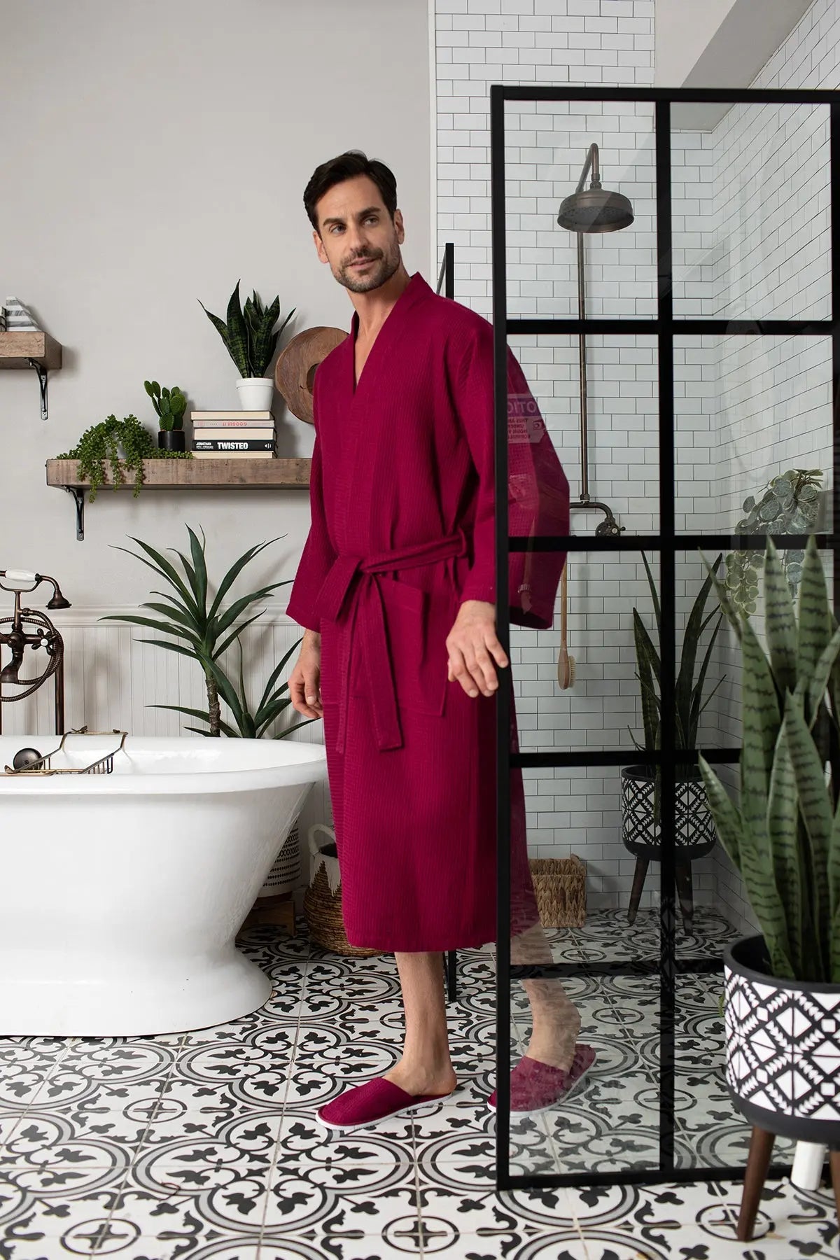 Waffle Spa Bathrobe for Men - Absorbent, Lightweight