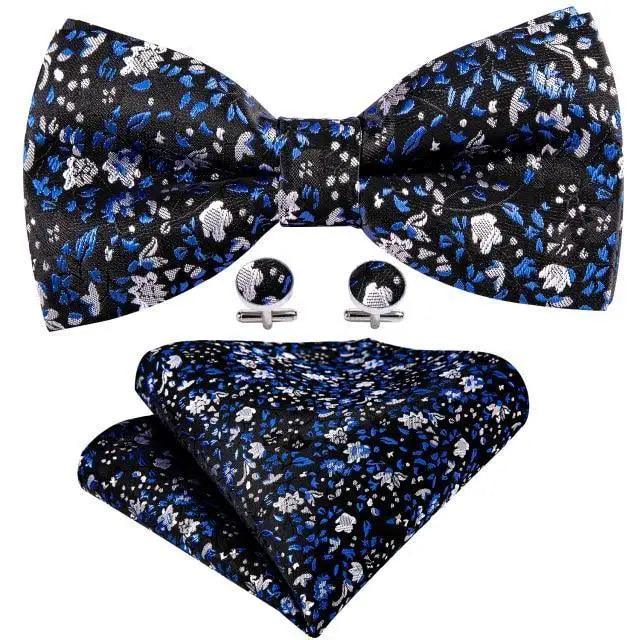 Trendy Patterned Silk Jacquard Plaid Bowtie With Pocket Square And Cufflinks Set For Men Unique Butterfly Party Wedding Casual Business Bowtie For Men