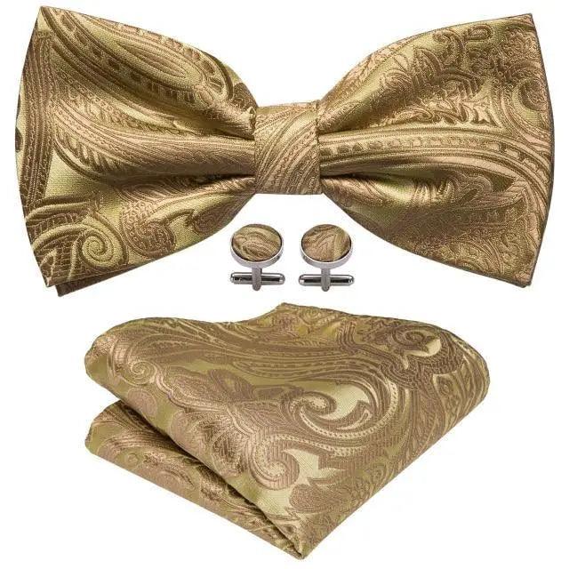 Trendy Patterned Silk Jacquard Plaid Bowtie With Pocket Square And Cufflinks Set For Men Unique Butterfly Party Wedding Casual Business Bowtie For Men