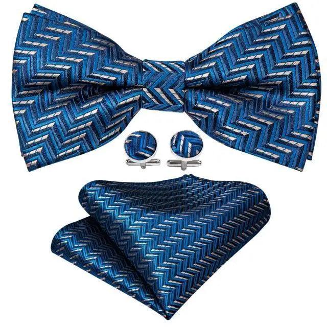 Trendy Patterned Silk Jacquard Plaid Bowtie With Pocket Square And Cufflinks Set For Men Unique Butterfly Party Wedding Casual Business Bowtie For Men