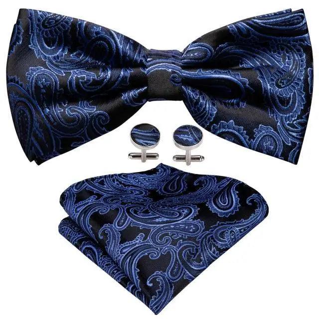Trendy Patterned Silk Jacquard Plaid Bowtie With Pocket Square And Cufflinks Set For Men Unique Butterfly Party Wedding Casual Business Bowtie For Men