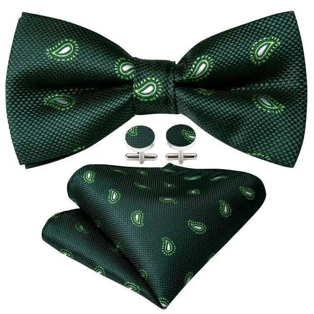 Trendy Patterned Silk Jacquard Plaid Bowtie With Pocket Square And Cufflinks Set For Men Unique Butterfly Party Wedding Casual Business Bowtie For Men