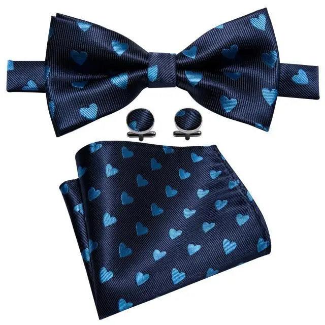 Trendy Patterned Silk Jacquard Plaid Bowtie With Pocket Square And Cufflinks Set For Men Unique Butterfly Party Wedding Casual Business Bowtie For Men