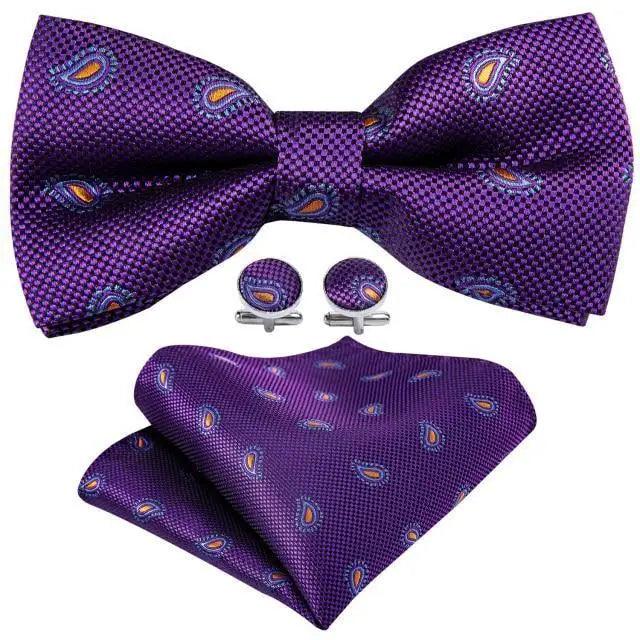 Trendy Patterned Silk Jacquard Plaid Bowtie With Pocket Square And Cufflinks Set For Men Unique Butterfly Party Wedding Casual Business Bowtie For Men