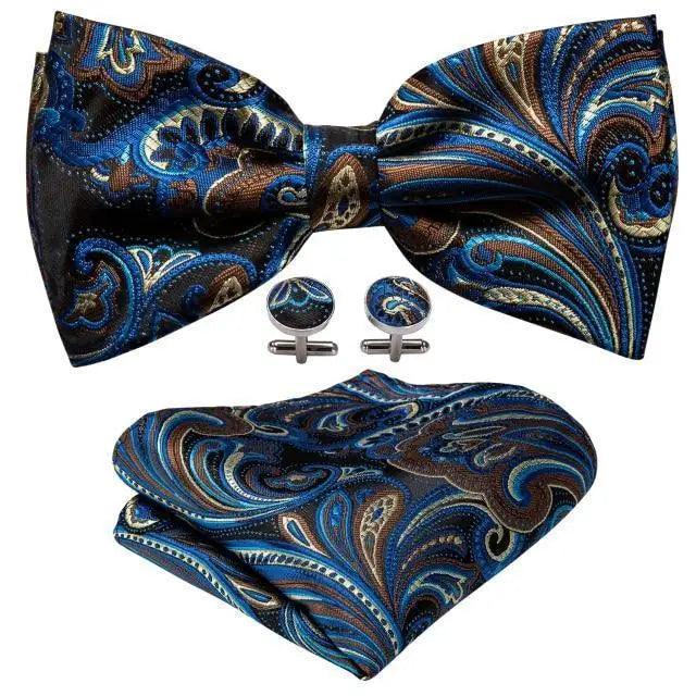 Trendy Patterned Silk Jacquard Plaid Bowtie With Pocket Square And Cufflinks Set For Men Unique Butterfly Party Wedding Casual Business Bowtie For Men