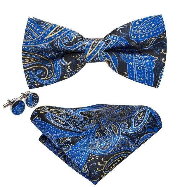 Trendy Patterned Silk Jacquard Plaid Bowtie With Pocket Square And Cufflinks Set For Men Unique Butterfly Party Wedding Casual Business Bowtie For Men