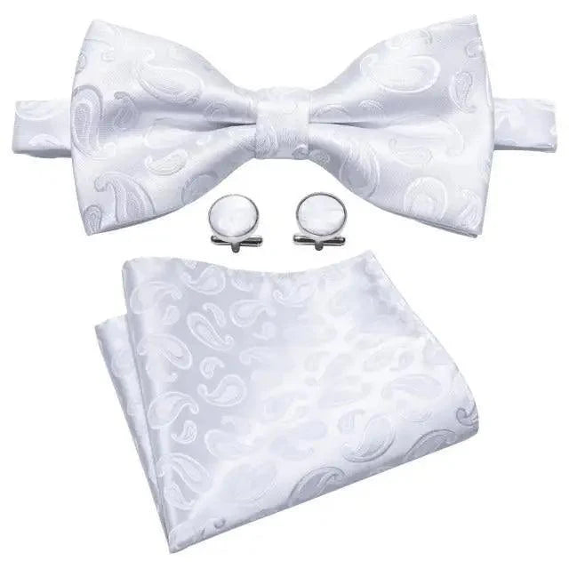 Trendy Patterned Silk Jacquard Plaid Bowtie With Pocket Square And Cufflinks Set For Men Unique Butterfly Party Wedding Casual Business Bowtie For Men