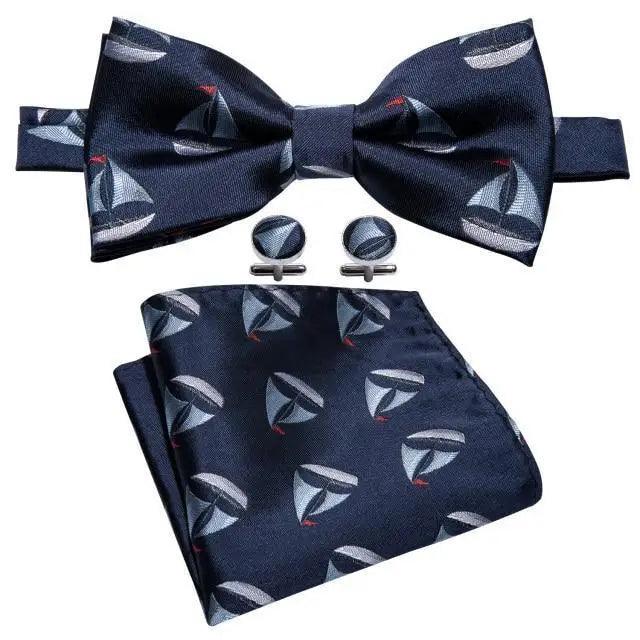 Trendy Patterned Silk Jacquard Plaid Bowtie With Pocket Square And Cufflinks Set For Men Unique Butterfly Party Wedding Casual Business Bowtie For Men