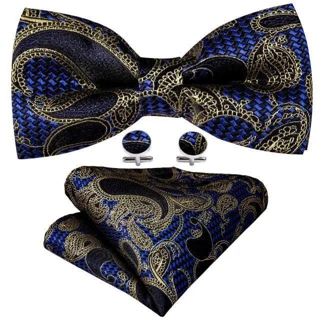 Trendy Patterned Silk Jacquard Plaid Bowtie With Pocket Square And Cufflinks Set For Men Unique Butterfly Party Wedding Casual Business Bowtie For Men
