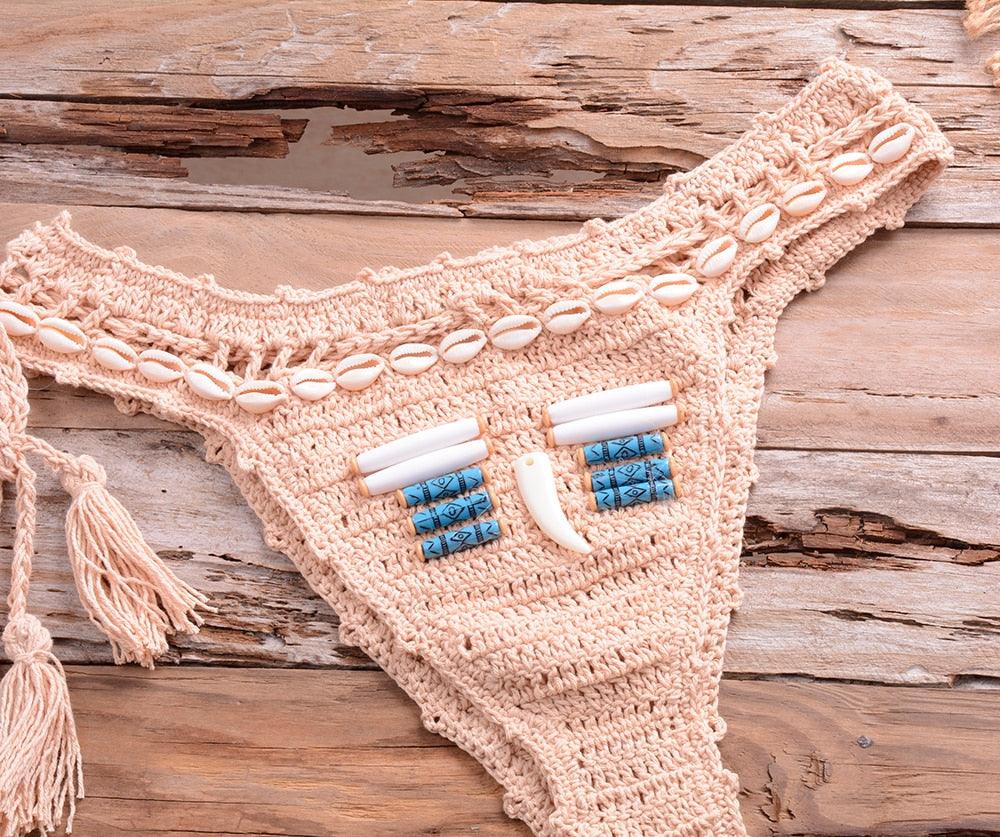 Vintage Blue Bikinis 2 Piece Halter Bikini Set Women High Waist Sequin Swimsuit Set Handmade Crochet High Quality Swimsuit Women Push Up Swimwear Knitted Beach Wear Bathing Suit