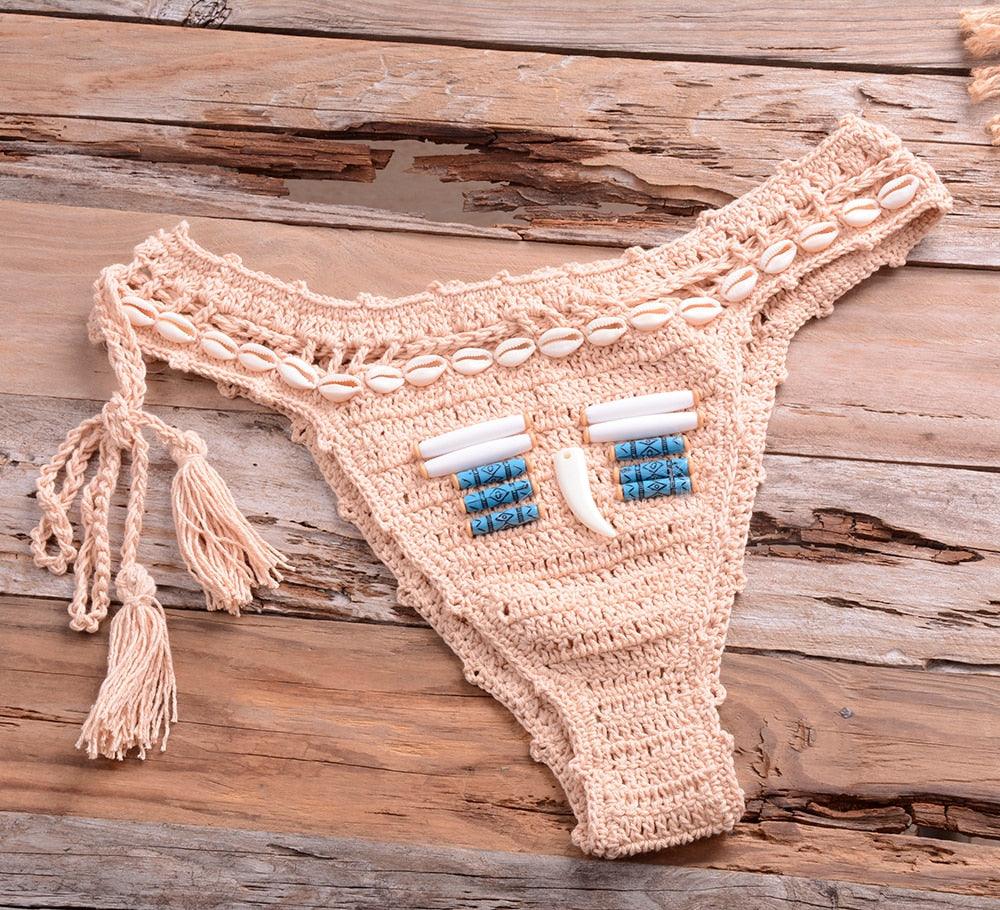 Vintage Blue Bikinis 2 Piece Halter Bikini Set Women High Waist Sequin Swimsuit Set Handmade Crochet High Quality Swimsuit Women Push Up Swimwear Knitted Beach Wear Bathing Suit
