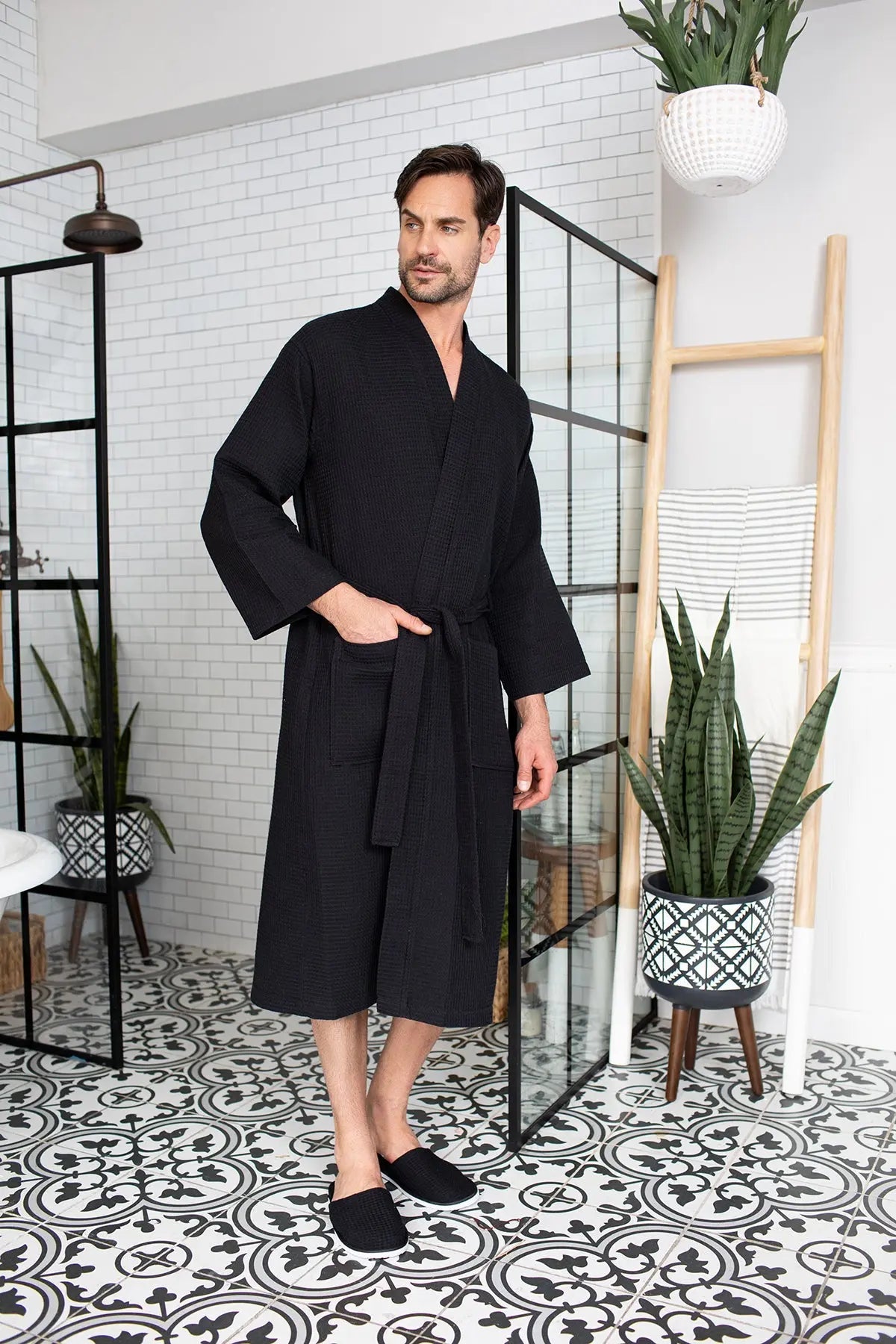 Waffle Spa Bathrobe for Men - Absorbent, Lightweight