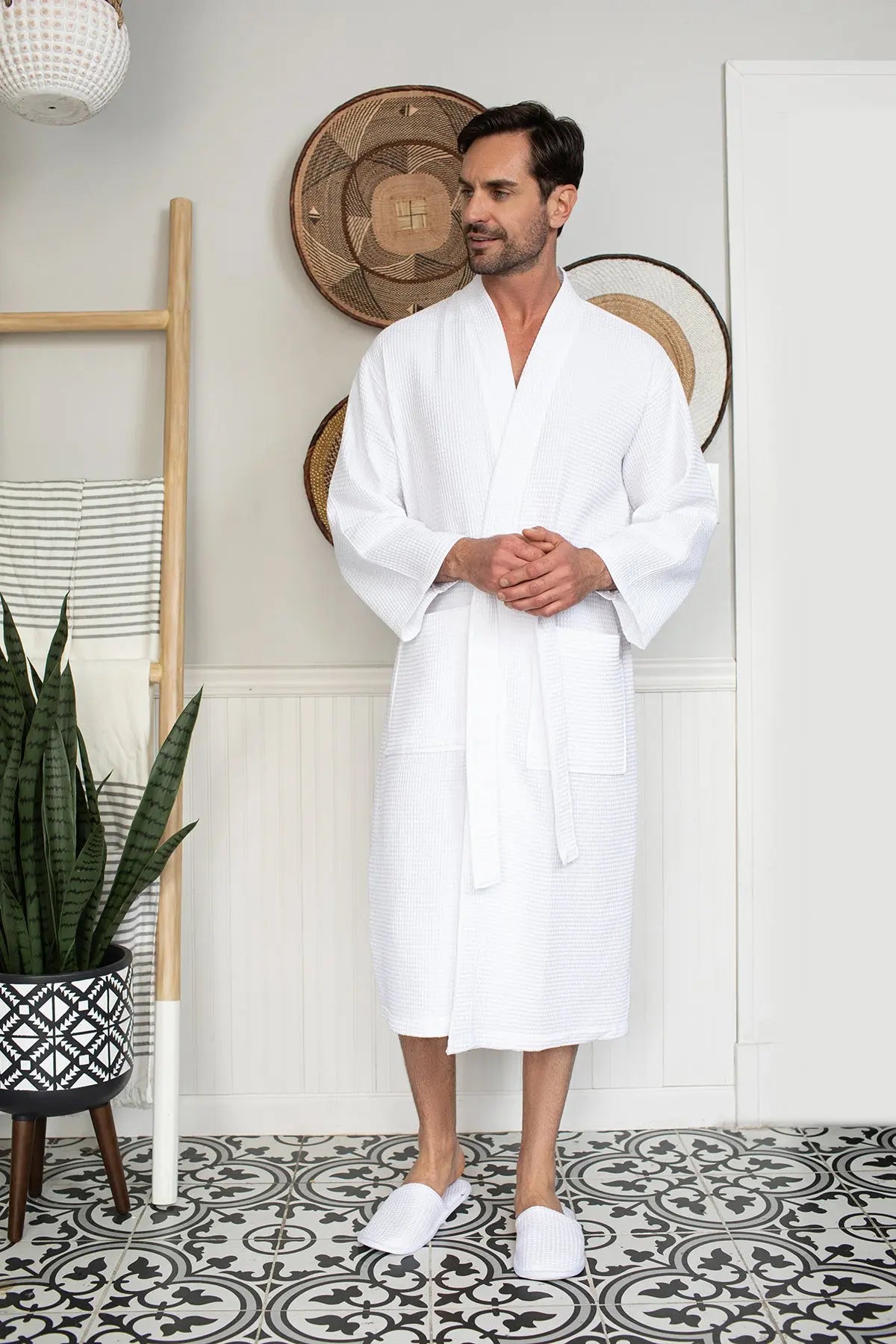 Waffle Spa Bathrobe for Men - Absorbent, Lightweight