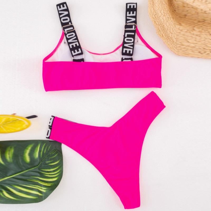Women Two Piece Swimsuit Push Up Bikini Swimsuit For Women Two Piece High Waist Crisscross Halter Bikini Letter Printed Bathing Suits 2 Piece Bikini Luxury Bikini Set Sports Swimwear Swimsuit Backless Beachwear Bathing Suit