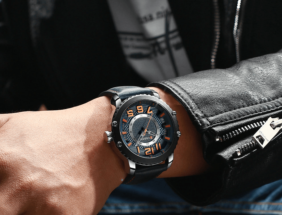 Men's Waterproof  Sport Watch With Leather  Belts  And Large Numbers Details Unique Design Perfect Gift