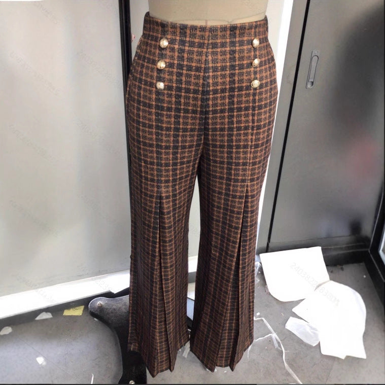 Spring Summer Chic Commuter High-Waisted Versatile Plaid Striped Retro Pants See size chart under “more details”