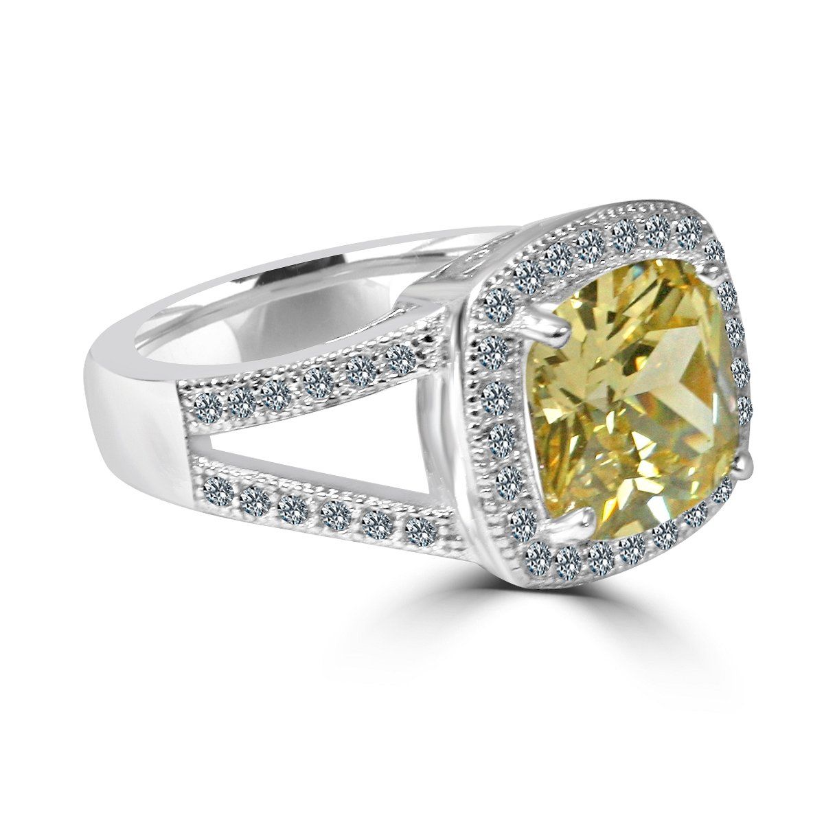 3.5CT Square Cushion Diamond Veneer Cubic Zirconia 14K Gold Ring. 635R0246K